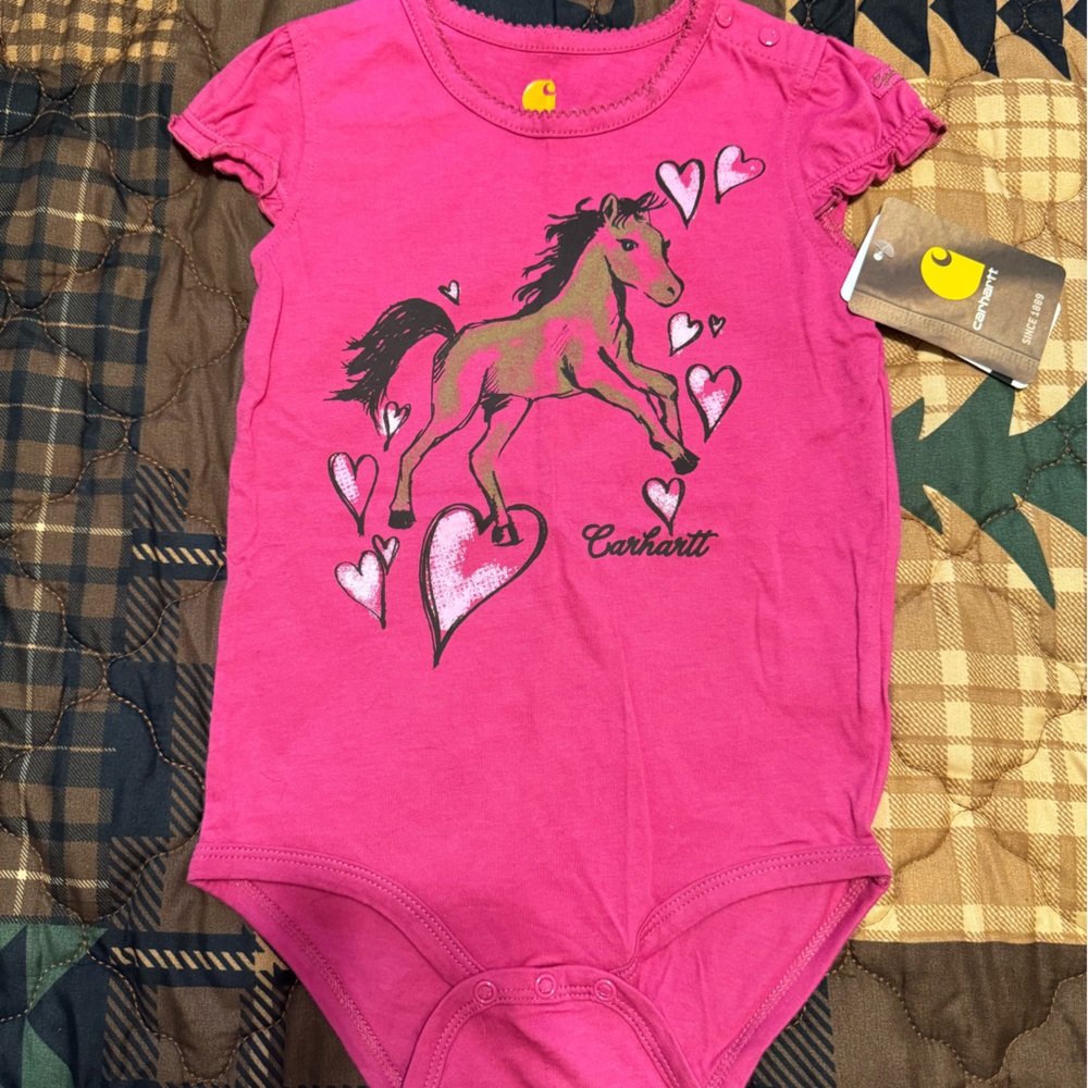 NWT Carhartt Fuchsia Kids onesie with Horse Design